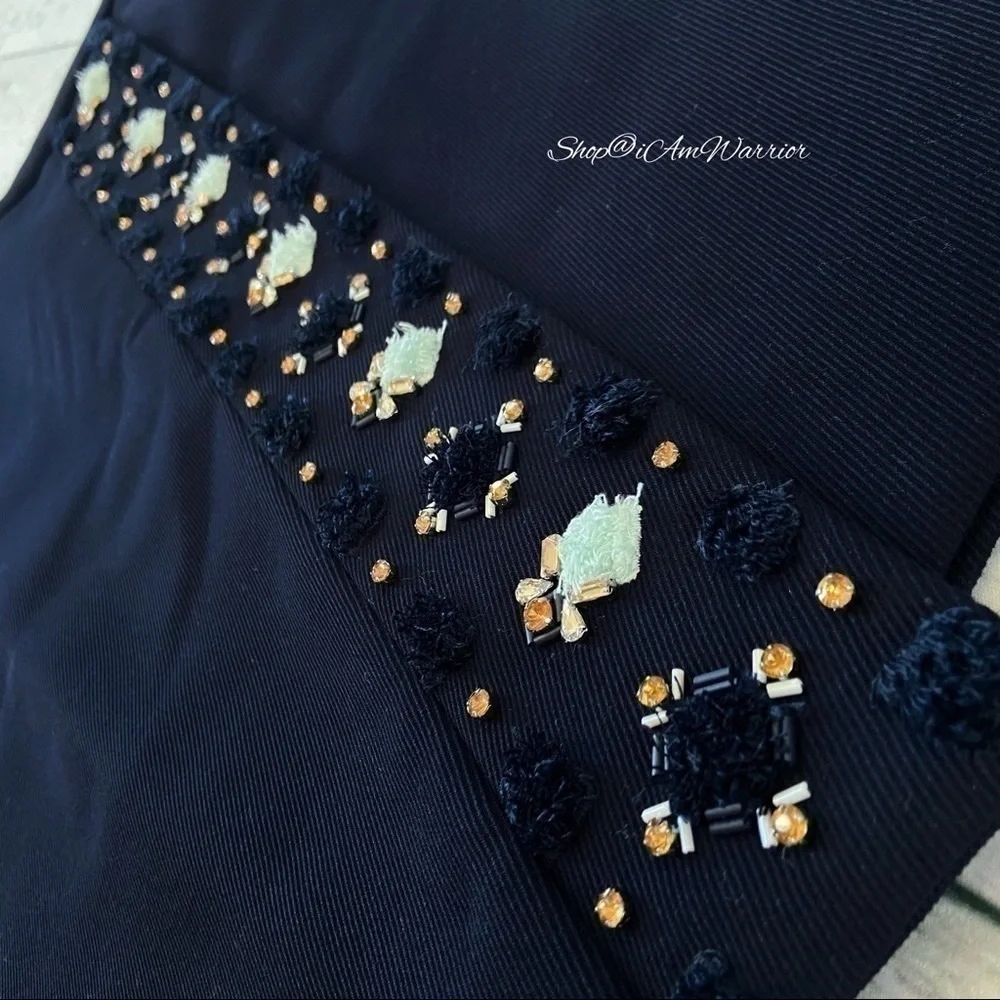 J.Crew Collection NWOT navy embellished asymmetrical bonded twill pencil skirt